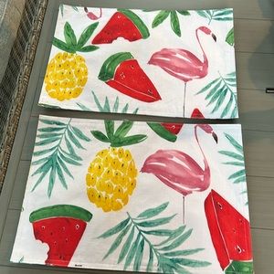 BOGO 4 summer placemats Flamingo Pineapple Watermelon Palm design reversible